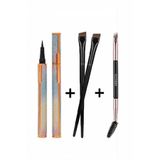 HİROS'H 3'Lü Set Eyeliner - İki Uçlu Fırça - Eyeliner Fırçası