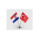 Hırvatistan ve Türkiye Bayrağı İkili Saten Masa Bayrağı Takımı