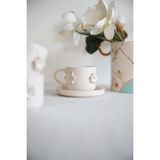 His Ceramic El Yapı Altın Çiçek Desenli Seramik Çay & Kahve Fincanı Tabaklı 24K Gold Dekor Boyalı 150 ml - Beyaz Altın