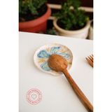 His Ceramic El Yapımı Çiçek Desenli Seramik Kirli Kaşık Altlığı Yuvarlak Makinede Yıkanabilir