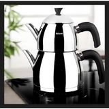 Hisar Hera Çelik Çaydanlık 1+2 Litre İndüksiyon Uyumlu Çelik Malzeme ile Şık Tasarım