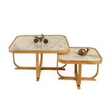Hisar İkili Set Orta Sehpa, Meşe Beyaz Mermer Tablalı
