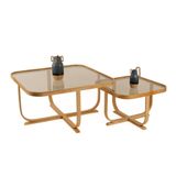 Hisar İkili Set Orta Sehpa, Meşe Bronz Cam
