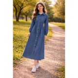 hisarpretty Kız Çocuk Belden Büzgülü Önden Düğmeli Maxi Boy Jean Elbise
