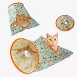 Hışırtılı Kedi Oyun Tüneli Çantası - Katlanabilir Peluş Fare Oyuncaklı, Pati Delikli Kedi Evi Yuvası