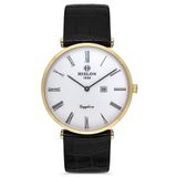 Hislon CL119G-03BGS Deri Kordon Takvimli Safir Cam Erkek Kol Saati