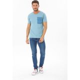 Hitch Outdoor Erkek Garnili Cep Nakışlı Bisiklet Yaka T-Shirt - İndigo - Taş - Açık Yeşil