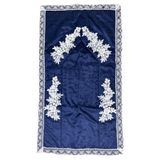 HitDukkan Lacivert Beyaz Fransız Güpürlü (65cmx117cm) İşlemeli Kadife Seccade Namazlık No53