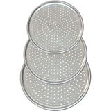Hitfoni 3'lü Set Lüx Delikli Pizza Tepsisi Lahmacun Pide Tepsisi 28-32-36 cm - 28 cm - Gümüş