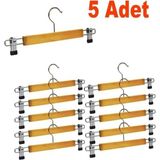 Hitfoni 5 Adet Ahşap Askılık Mandallı Etek Askısı Elbise Askısı - Kahverengi
