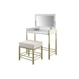 Hitit Dekorasyon Claudia Gold Metal Beyaz Makyaj Masası & Tabure Gold