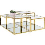 Hitit Dekorasyon Janet Ahşap 2 Gold Metal Dörtlü Orta Sehpa