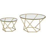 Hitit Dekorasyon Rui Gold Metal Cam Yuvarlak Ikili Orta Sehpa - Sabit - Gold*