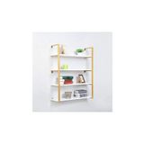 Hitit Dekorasyon Tasnia Gold Metal Ahşap Duvar Rafı 90cm 4 Katlı