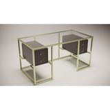 Hitit Dekorasyon Trinity Gold Metal & Ahşap & Cam Çalışma Masası - 70x 160 cm - Altın - Kahverengi