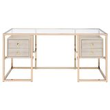 Hitit Dekorasyon Trinity Gold Metal & Ahşap & Cam Çalışma Masası - 70x 160 cm - Altın - Krem
