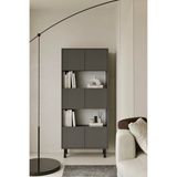 Hitit Gri Kitaplık 175 cm - Vitrin - Gümüşlük (100% MDF) Metal Ayak (Gri, 175 CM)