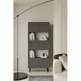 Hitit Gri Kitaplık 175 cm - Vitrin - Gümüşlük (100% MDF) Metal Ayak (Gri, 175 CM)