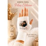 Hitit Socks Kadın 1 Çift Kişiye Özel Kışlık Termal Peluş Eldiven Beyaz