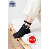 Hitit Socks Kadın 4 Çift Premium Kalite Kedili Tül Patik Çorap Siyah - 36 - 40