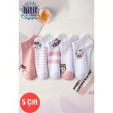 Hitit Socks Kadın 5 Çift Günlük Kullanıma Uygun Sevimli Kedi Desenli Kısa Patik Çorap Pembe - 35 - 40 - Çok Renkli