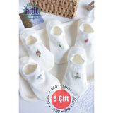 Hitit Socks Kadın 5 Çift Premium Fiyonk Çiçek ve Kalp Desenli Görünmez Babet Çorap - Şeker Beyazı - 35 - 40