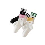 Hitit Socks Kadın 5 Çift Premium Kalite Çizgili Kalp İşlemeli Tenis Soket