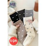 Hitit Socks Kadın 5 Çift Premium Kalite Kalpli Tenis Çorap Çok Renkli - 35 - 40