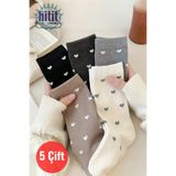 Hitit Socks Kadın 5 Çift Premium Kalite Kalpli Tenis Çorap Çok Renkli HTT0052