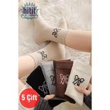 Hitit Socks Kadın 5 Çift Premium Kalite Kurdele Desenli Günlük Kullanıma Uygun Kolej Çorap - 35 - 40 - Asorti