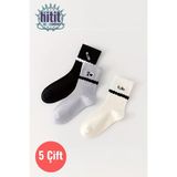 Hitit Socks Kadın 5 Çift Premium Kalite Şerit Kabartmalı Ataç Hello Love Desenli Kolej Çorap - 35 - 40 - Asorti
