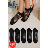 Hitit Socks Kadın 5 Çift Siyah Premium Kalite File Tasarım Bilek Çorabı Patik Çorap - 36 - 40
