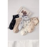 Hitit Socks Kadın 5 Çift Yüksek Pamuklu Nefes Alabilen Esnek Kolej Soket Çorap - 35 - 40 - Çok Renkli - Beyaz - Gri Melanj