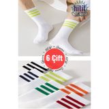 Hitit Socks Kadın 6 Çift Renkli Çizgi Detaylı Premium Kalite Her Mevsime Uygun Günlük Tenis Çorap