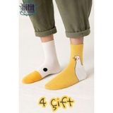 Hitit Socks Unisex 4 Çift Ördek Başı Desenli Çorap Ördek Desenli Uzun Soket Çorap 36-44 Arası - 36 - 44 - Çok Renkli