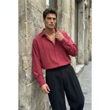 Hive Premium Oversize Erkek Gömlek Kendinden Çizgili BORDO