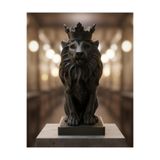 hivhestın ext(Monark Taçlı Aslan Biblo (18 cm) - Beyaz/Siyah 3D Yazıcı Baskı Dekorasyon Ürünü) Siyah