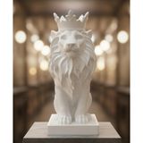 Hivhestın \text{Monark Taçlı Aslan Biblo (18 cm) - Beyaz/Siyah 3D Yazıcı Baskı Dekorasyon Ürünü}