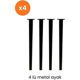 Hızır Metal Masa Ayağı 4'lü, Siyah, Dayanıklı Çelik Ayak 71 cm – 4 cm