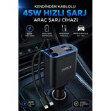 Hızlı Araç Şarj İstasyon 4 İn 1 Led Işıklı Çakmaklık Hızlı Araba Şarjı Kendinden Kablolu 30+15 45W
