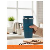 Hızlı Çeyiz 304 Pazlanmaz Çelik 500 ml Kaydırmaz Lastikli Termos Bardak Mug Araç Kahve Çay Thermos 549 - Mavi