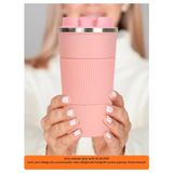 Hızlı Çeyiz 304 Pazlanmaz Çelik 500 ml Kaydırmaz Lastikli Termos Bardak Mug Araç Kahve Çay Thermos 549 - Pembe