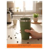 Hızlı Çeyiz 304 Pazlanmaz Çelik 500 ml Kaydırmaz Lastikli Termos Bardak Mug Araç Kahve Çay Thermos 549 - Yeşil