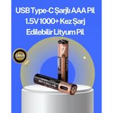 Hızlı Şarj Teknolojili Usb Şarjlı Aaa Pil – 40 Dakikada Tam Şarj Mir31506794