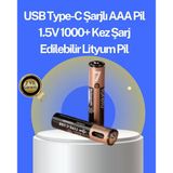Hızlı Şarj Teknolojili Usb Şarjlı Aaa Pil – 40 Dakikada Tam Şarj P200468s4764
