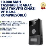 Hızlı Store 10.000 Mah Araç Akü Takviye Cihazı & Kompresör 150 Psı Dijital Ekran Jump Starter Powerbank LED Fener - Beyaz