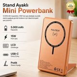 Hızlı Store 5.000mAh LCD Ekranlı Standlı Mini Powerbank 15W Hızlı Şarj, USB-C Giriş/Çıkış, Telefon Tutuculu - Beyaz