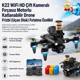 Hızlı Store Drone WiFi HD Çift Kameralı Fırçasız Motorlu Katlanabilir Frizbi (Uçan Disk) Fırlatma Özellikli K22 Drone - Gri - Siyah
