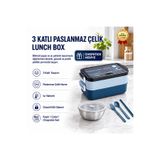 hızlı store Mavi Paslanmaz Çelik 3 Katlı Yemek Taşıma Kabı Isı Yalıtımlı Lunch Box