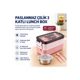 hızlı store Pembe Paslanmaz Çelik 3 Katlı Yemek Taşıma Kabı Isı Yalıtımlı Lunch Box